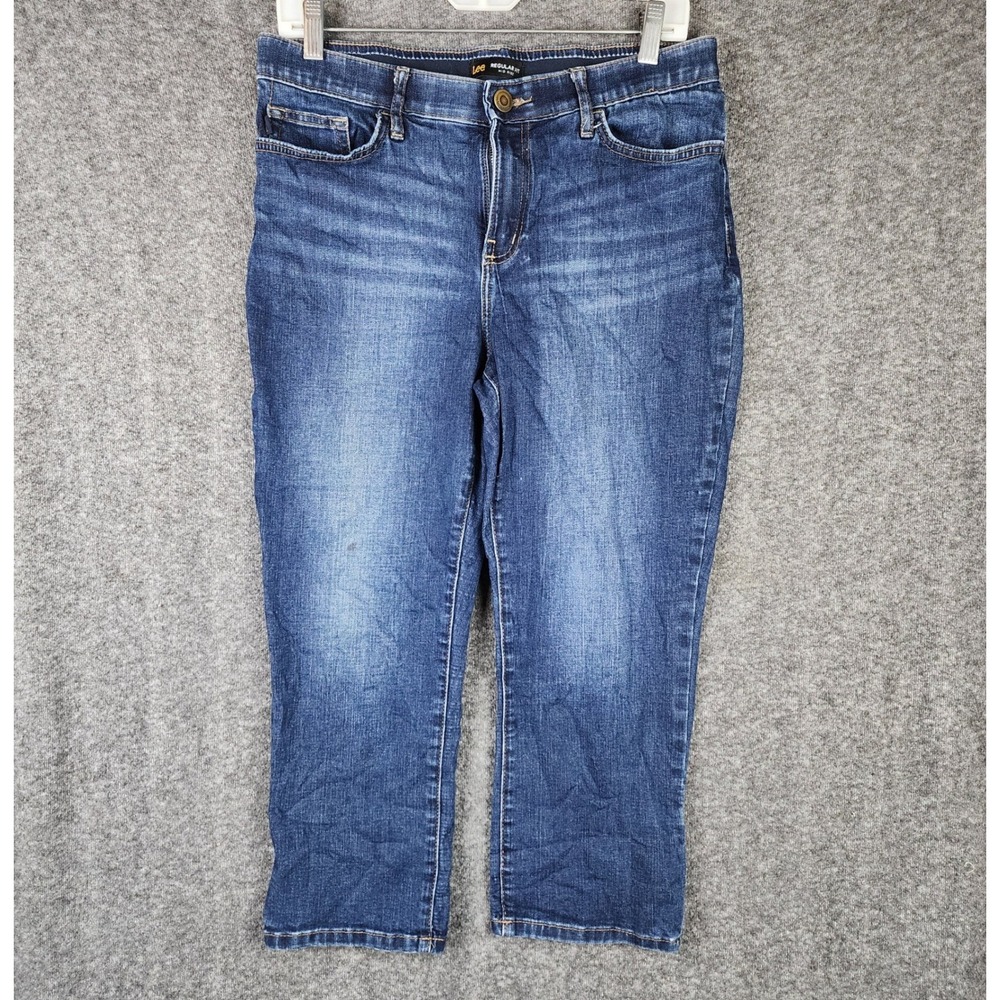 Lee Regular Fit Mid Rise Jeans Women 10 Blue Denim Capri Cropped